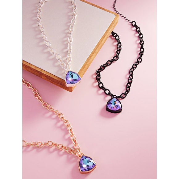 Black Geometric Angled Stone Pendant Necklace Purple Statement Accessory - Picture 3 of 3